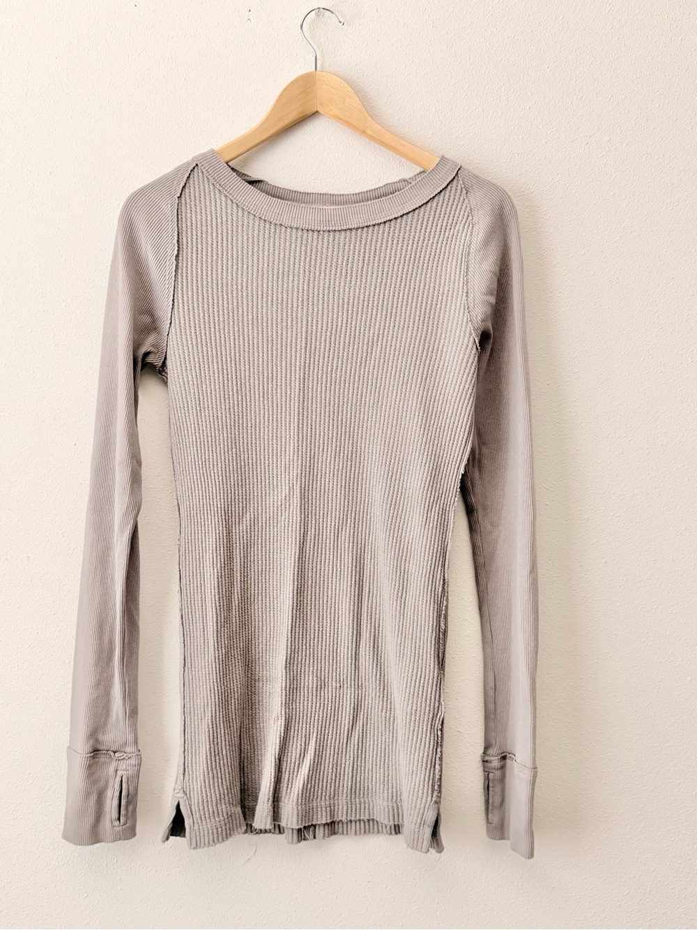 Free People Long Sleeve Thermal Top- Stone Gray